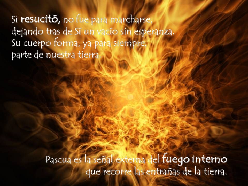 Si resucitó, no fue para marcharse, dejando tras de Sí un vacío sin esperanza. Su cuerpo forma, ya para siempre, parte de nuestra tierra.