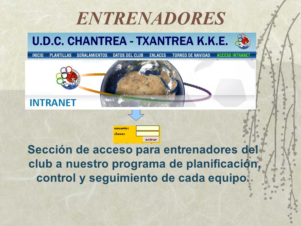 ENTRENADORES Sección de acceso para entrenadores del club a nuestro programa de planificación, control y seguimiento de cada equipo.