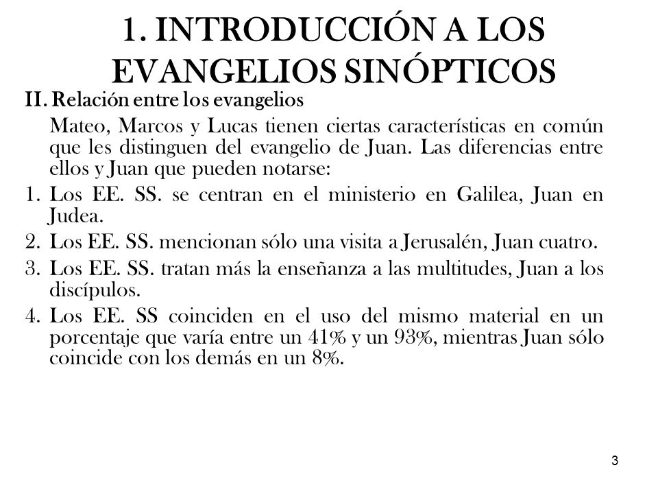 1. INTRODUCCIÓN A LOS EVANGELIOS SINÓPTICOS