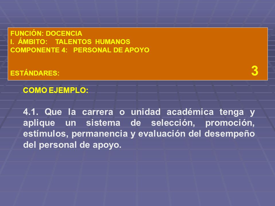 FUNCIÓN: DOCENCIA I. ÁMBITO: TALENTOS HUMANOS. COMPONENTE 4: PERSONAL DE APOYO.
