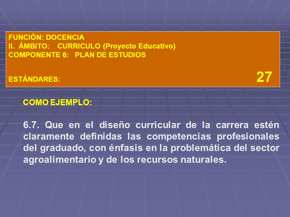 FUNCIÓN: DOCENCIA II. ÁMBITO: CURRICULO (Proyecto Educativo) COMPONENTE 6: PLAN DE ESTUDIOS.