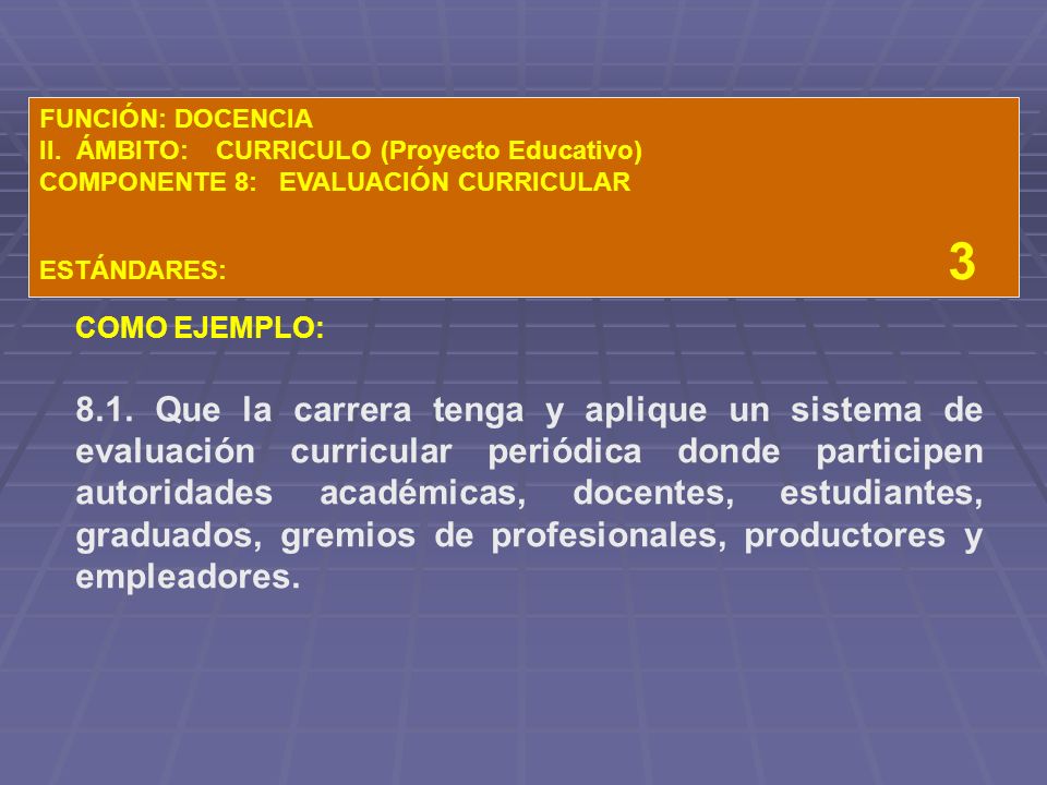 FUNCIÓN: DOCENCIA II. ÁMBITO: CURRICULO (Proyecto Educativo) COMPONENTE 8: EVALUACIÓN CURRICULAR.