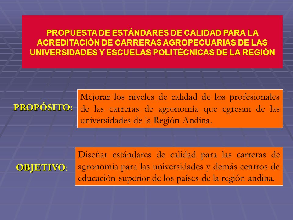 PROPUESTA DE ESTÁNDARES DE CALIDAD PARA LA ACREDITACIÓN DE CARRERAS AGROPECUARIAS DE LAS UNIVERSIDADES Y ESCUELAS POLITÉCNICAS DE LA REGIÓN