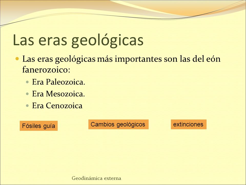Las eras geológicas Las eras geológicas más importantes son las del eón fanerozoico: Era Paleozoica.
