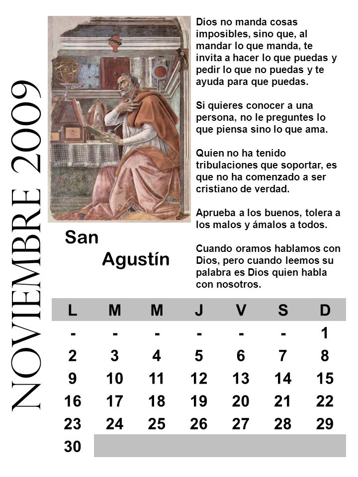 noviembre 2009 San Agustín L M J V S D