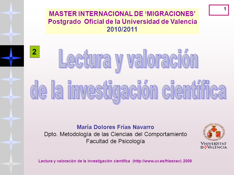 MASTER INTERNACIONAL DE ‘MIGRACIONES’ María Dolores Frías Navarro