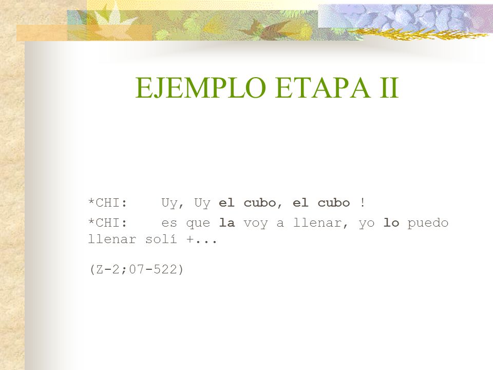 EJEMPLO ETAPA II *CHI: Uy, Uy el cubo, el cubo !