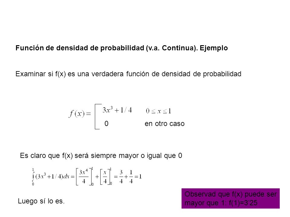 Función de densidad de probabilidad (v.a. Continua). Ejemplo