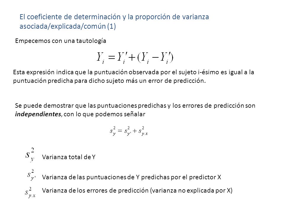 El coeficiente de determinación y la proporción de varianza asociada/explicada/común (1)