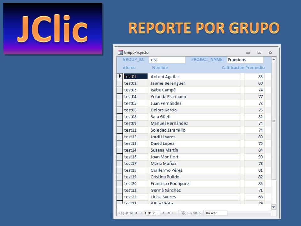 JClic REPORTE POR GRUPO