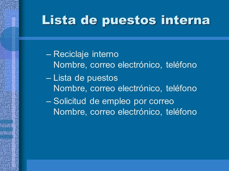 Lista de puestos interna