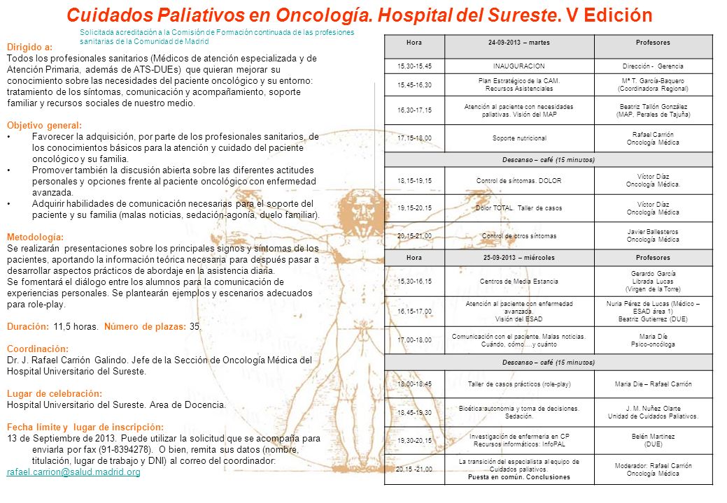 Cuidados Paliativos en Oncología. Hospital del Sureste. V Edición
