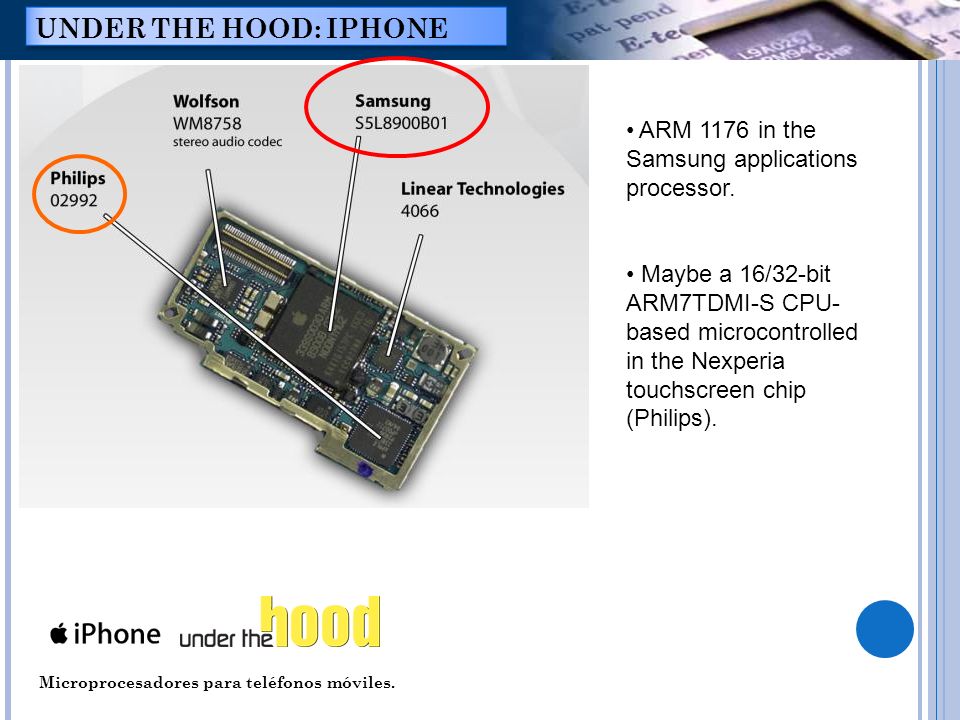 UNDER THE HOOD: IPHONE ARM 1176 in the Samsung applications processor.