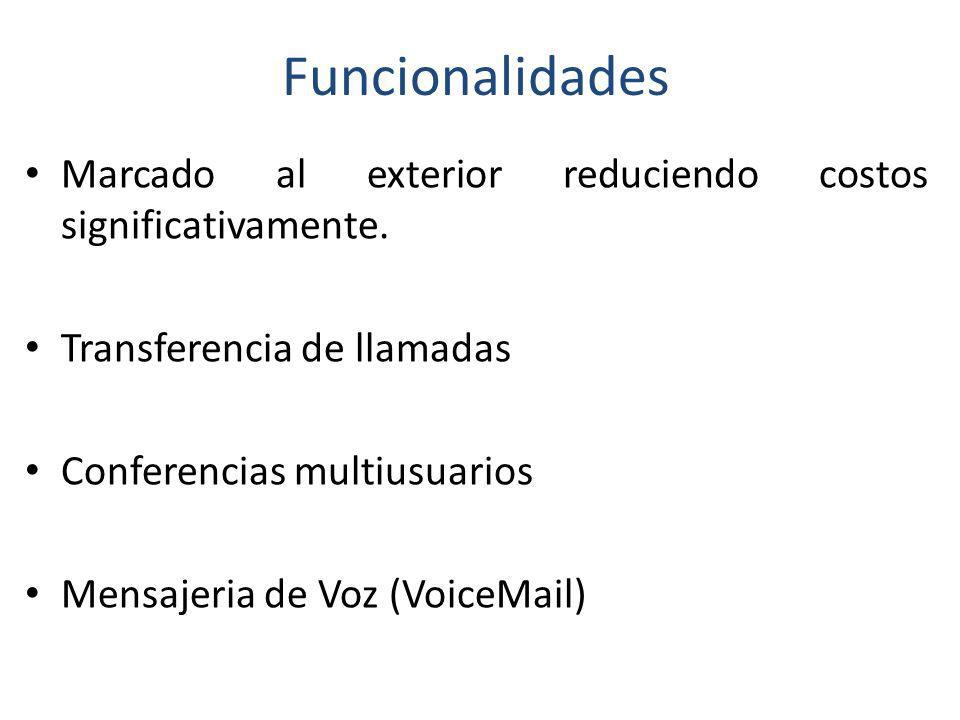 Funcionalidades Marcado al exterior reduciendo costos significativamente. Transferencia de llamadas.