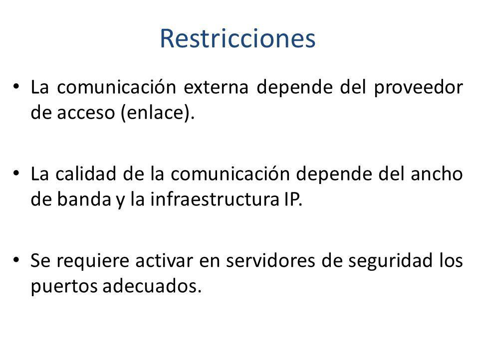 Restricciones La comunicación externa depende del proveedor de acceso (enlace).