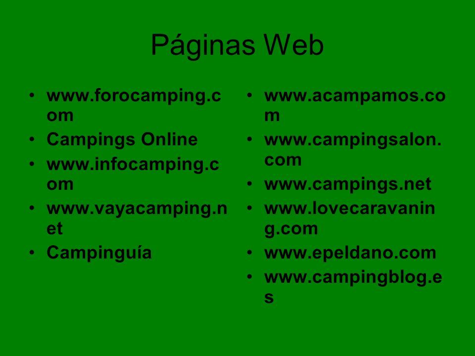 Páginas Web   Campings Online.     Campinguía.