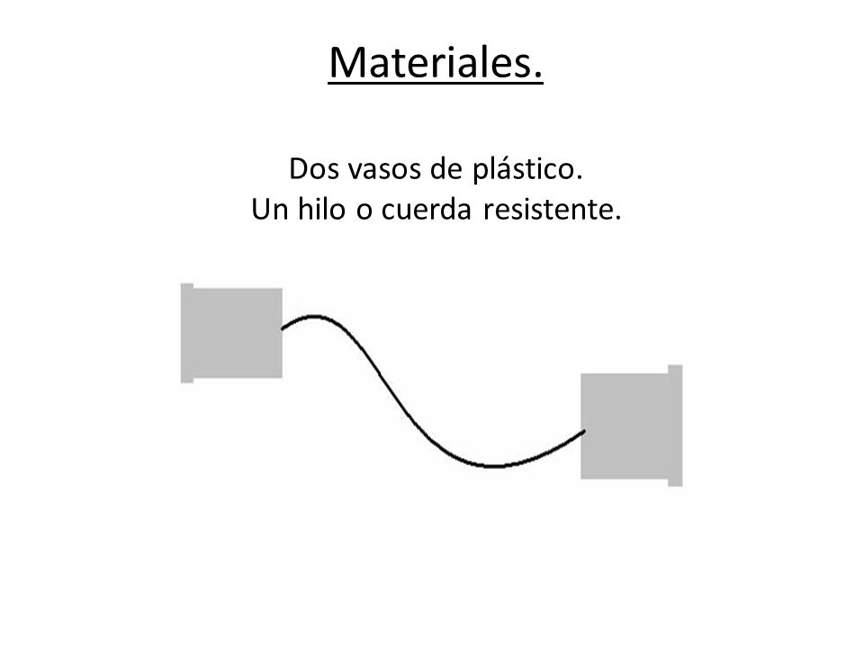 Materiales. Dos vasos de plástico. Un hilo o cuerda resistente.