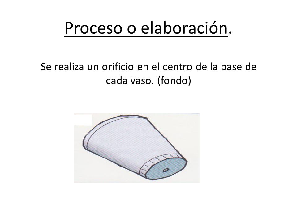 Se realiza un orificio en el centro de la base de cada vaso. (fondo)