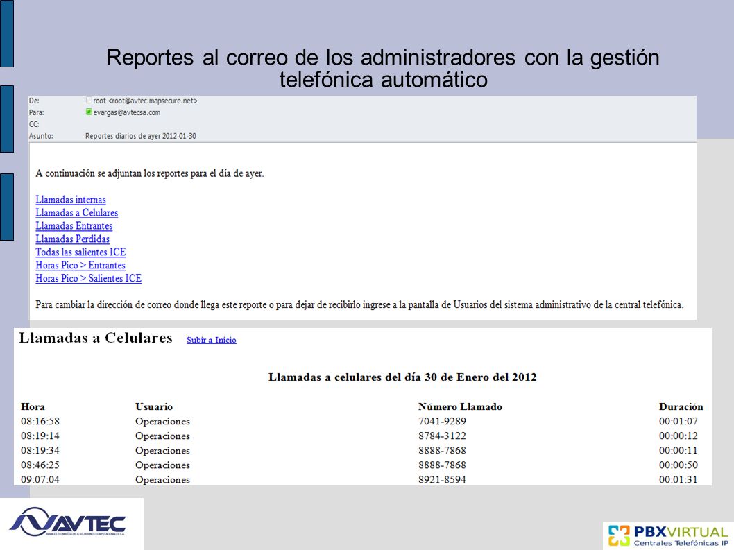 Reportes al correo de los administradores con la gestión telefónica automático