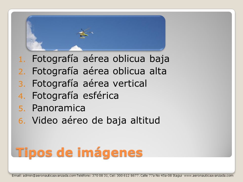 Tipos de imágenes Fotografía aérea oblicua baja