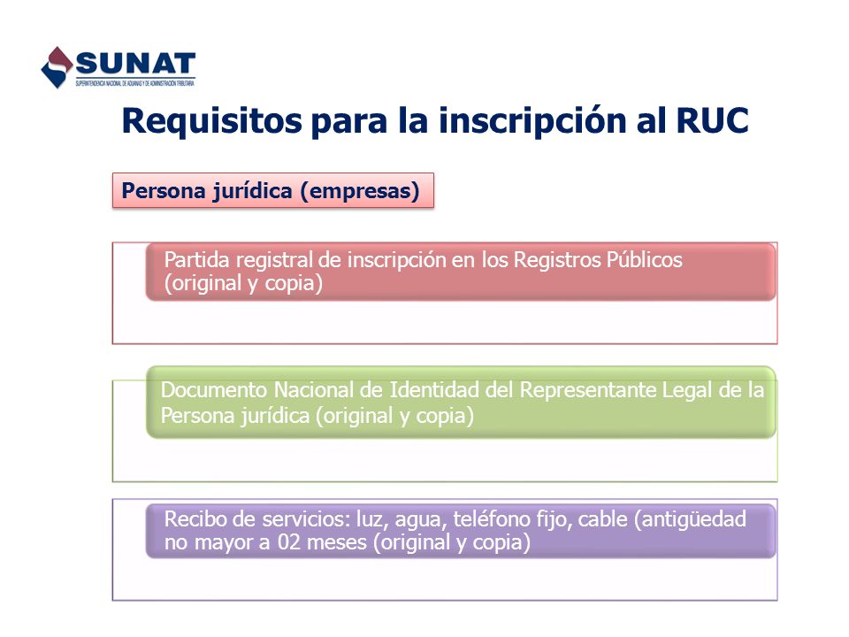 Requisitos para la inscripción al RUC