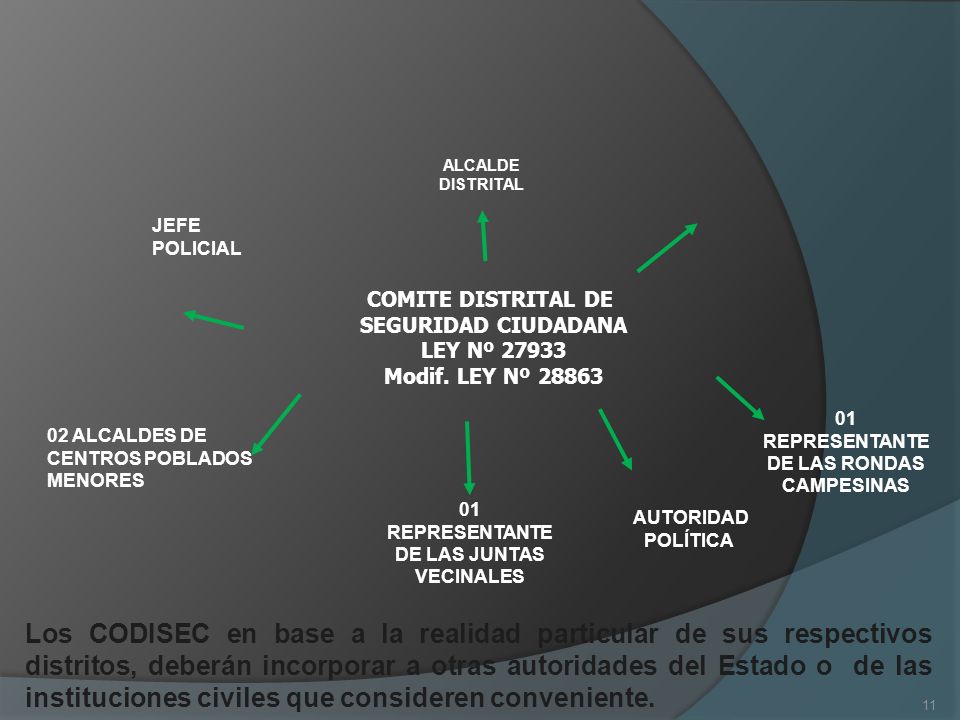 COMITE DISTRITAL DE SEGURIDAD CIUDADANA. LEY Nº Modif. LEY Nº REPRESENTANTE DE LAS JUNTAS VECINALES.