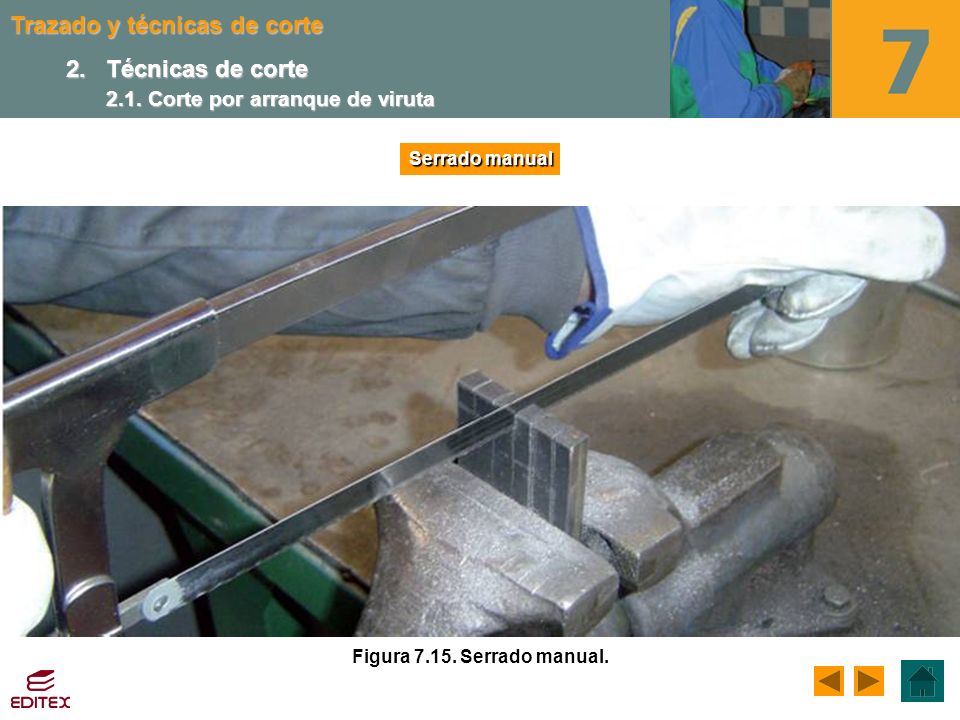 2. Técnicas de corte 2.1. Corte por arranque de viruta Serrado manual
