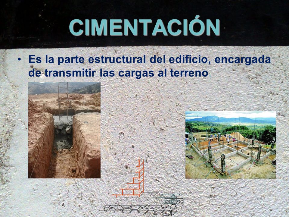 CIMENTACIÓN Es la parte estructural del edificio, encargada de transmitir las cargas al terreno.
