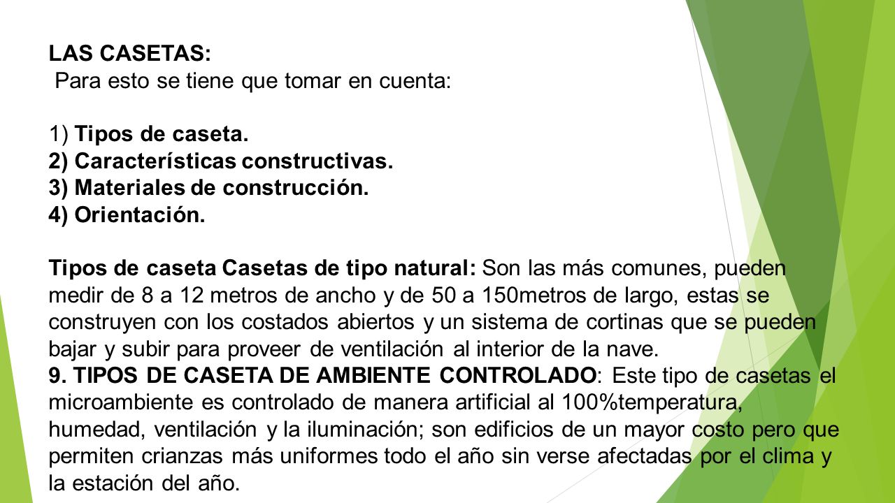 LAS CASETAS: Para esto se tiene que tomar en cuenta: 1) Tipos de caseta. 2) Características constructivas.