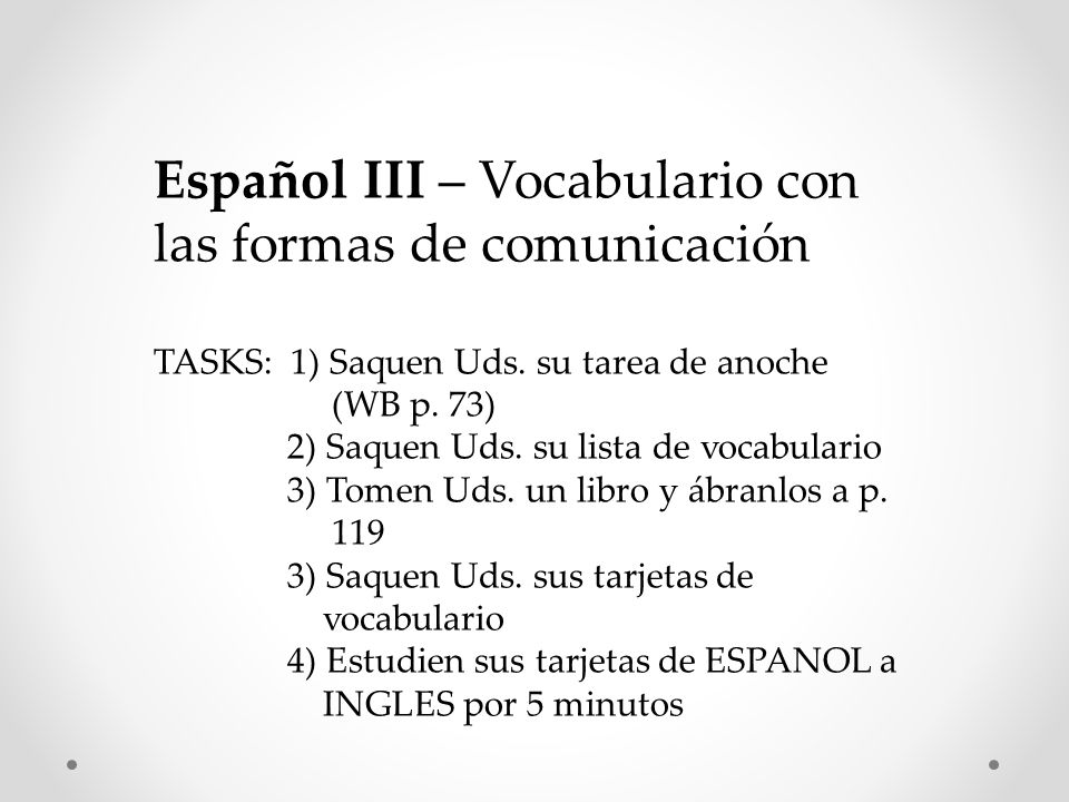 Español III – Vocabulario con las formas de comunicación