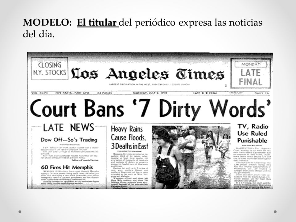 MODELO: El titular del periódico expresa las noticias del día.
