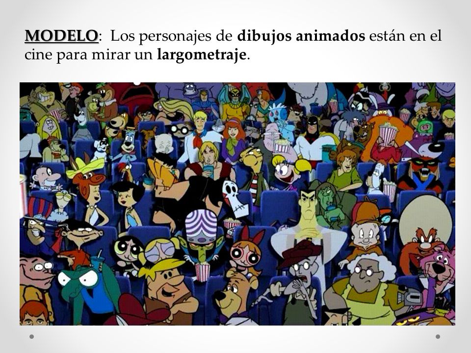 MODELO: Los personajes de dibujos animados están en el cine para mirar un largometraje.