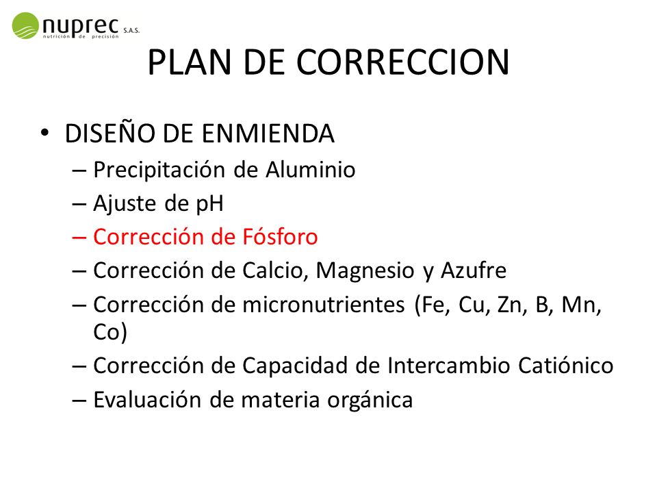 PLAN DE CORRECCION DISEÑO DE ENMIENDA Precipitación de Aluminio