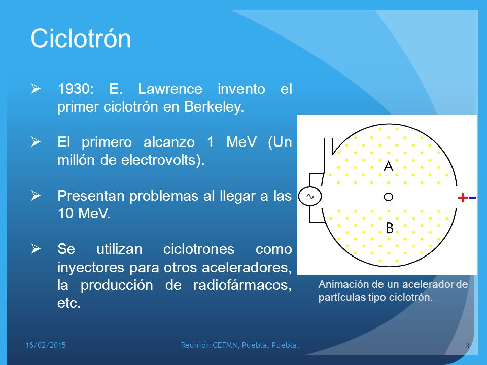 Ciclotrón 1930: E. Lawrence invento el primer ciclotrón en Berkeley.