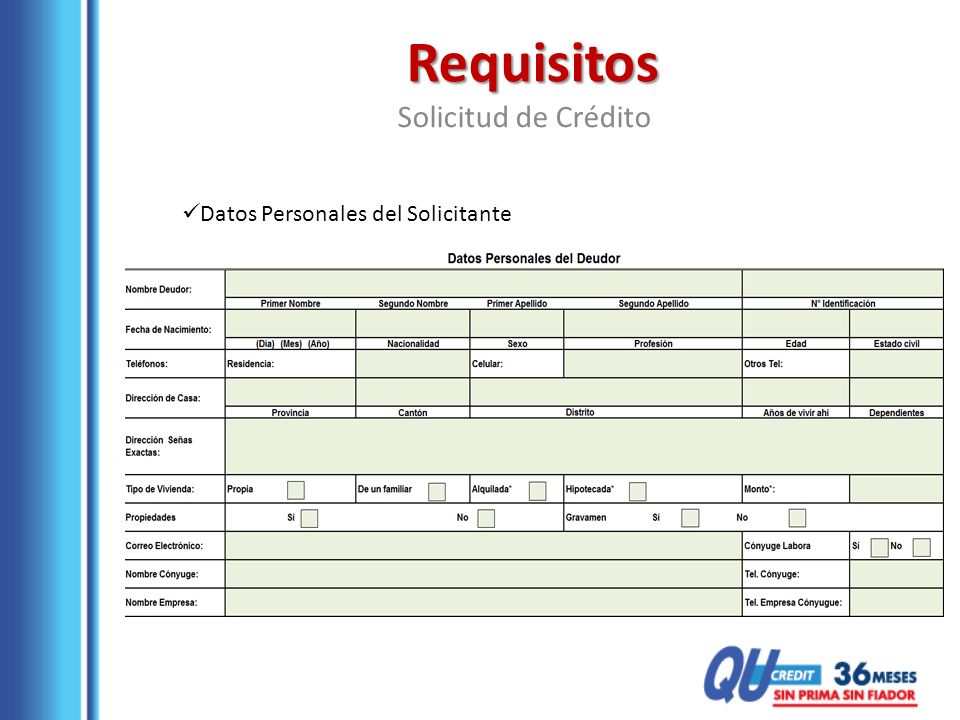 Requisitos Solicitud de Crédito Datos Personales del Solicitante