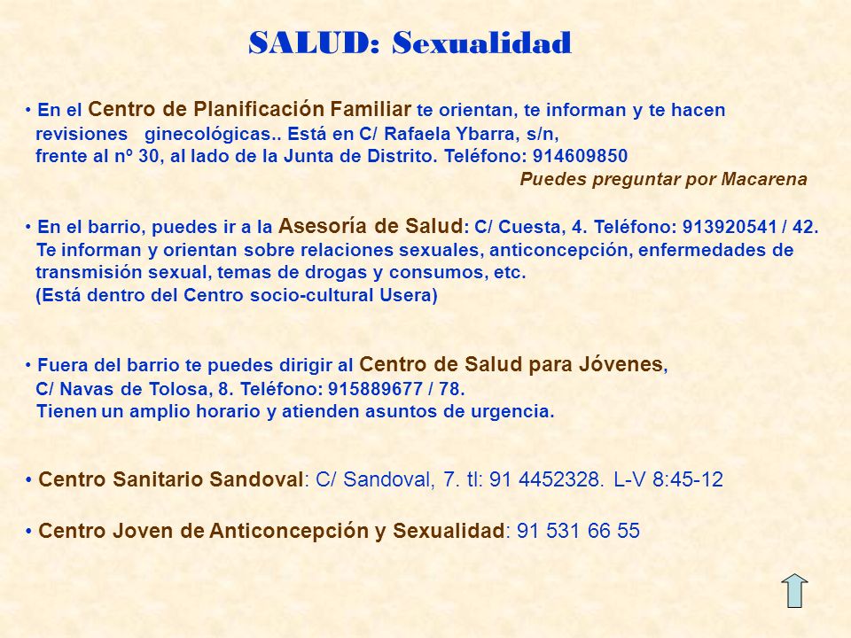 SALUD: Sexualidad En el Centro de Planificación Familiar te orientan, te informan y te hacen.