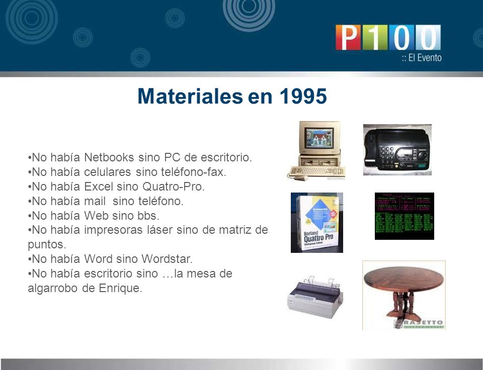 Materiales en 1995 No había Netbooks sino PC de escritorio.