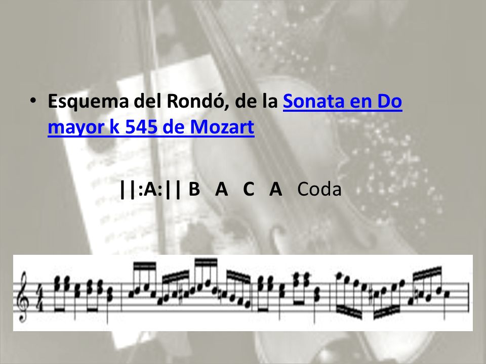 Esquema del Rondó, de la Sonata en Do mayor k 545 de Mozart