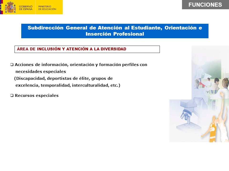 FUNCIONES Subdirección General de Atención al Estudiante, Orientación e Inserción Profesional.