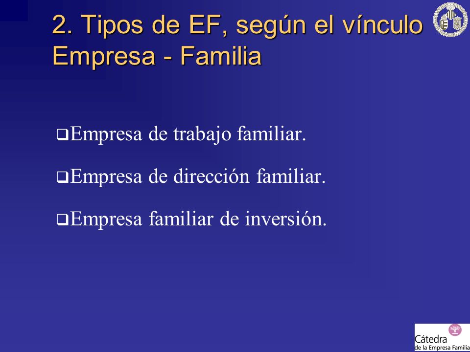 2. Tipos de EF, según el vínculo Empresa - Familia
