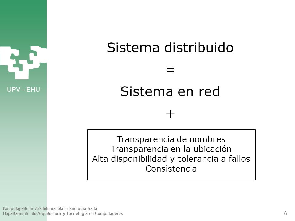 Sistema distribuido = Sistema en red + Transparencia de nombres