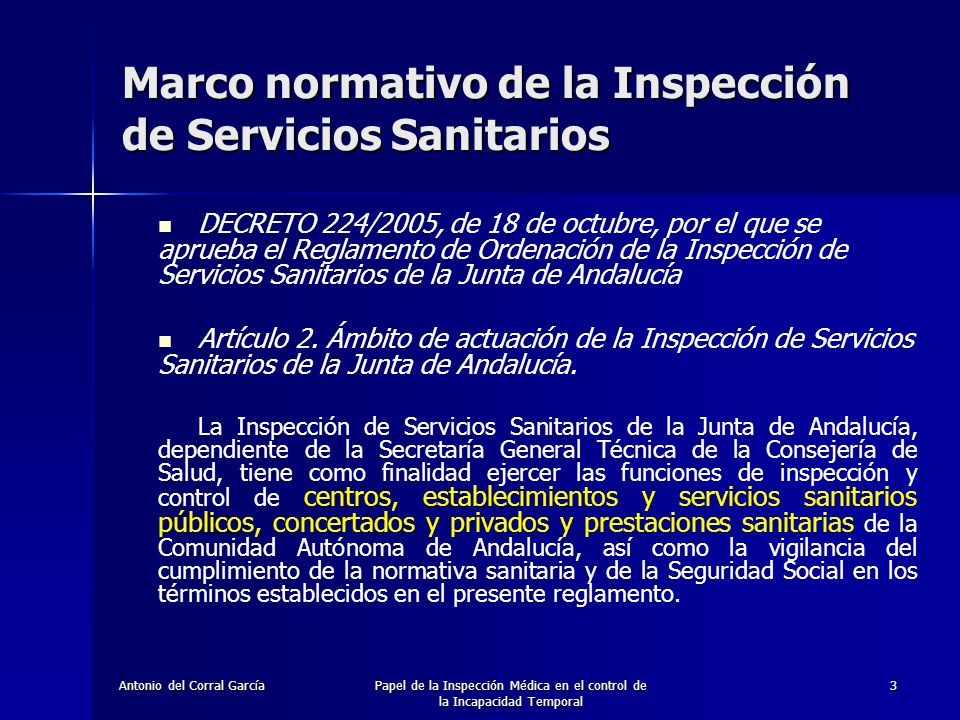 Marco normativo de la Inspección de Servicios Sanitarios