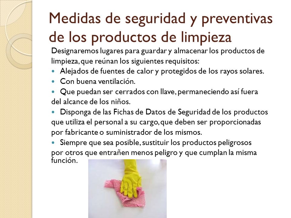 Medidas de seguridad y preventivas de los productos de limpieza