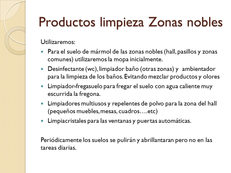 Productos limpieza Zonas nobles