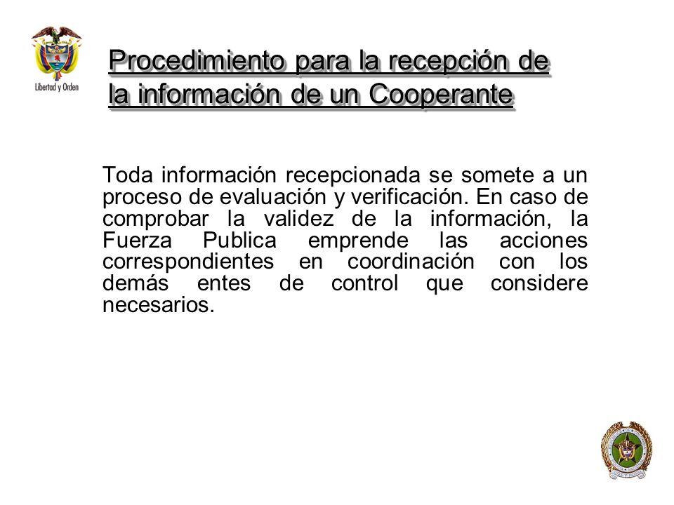 Procedimiento para la recepción de la información de un Cooperante