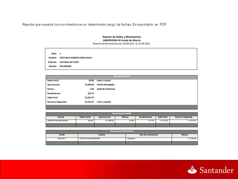 Reporte que muestra los movimientos en un determinado rango de fechas