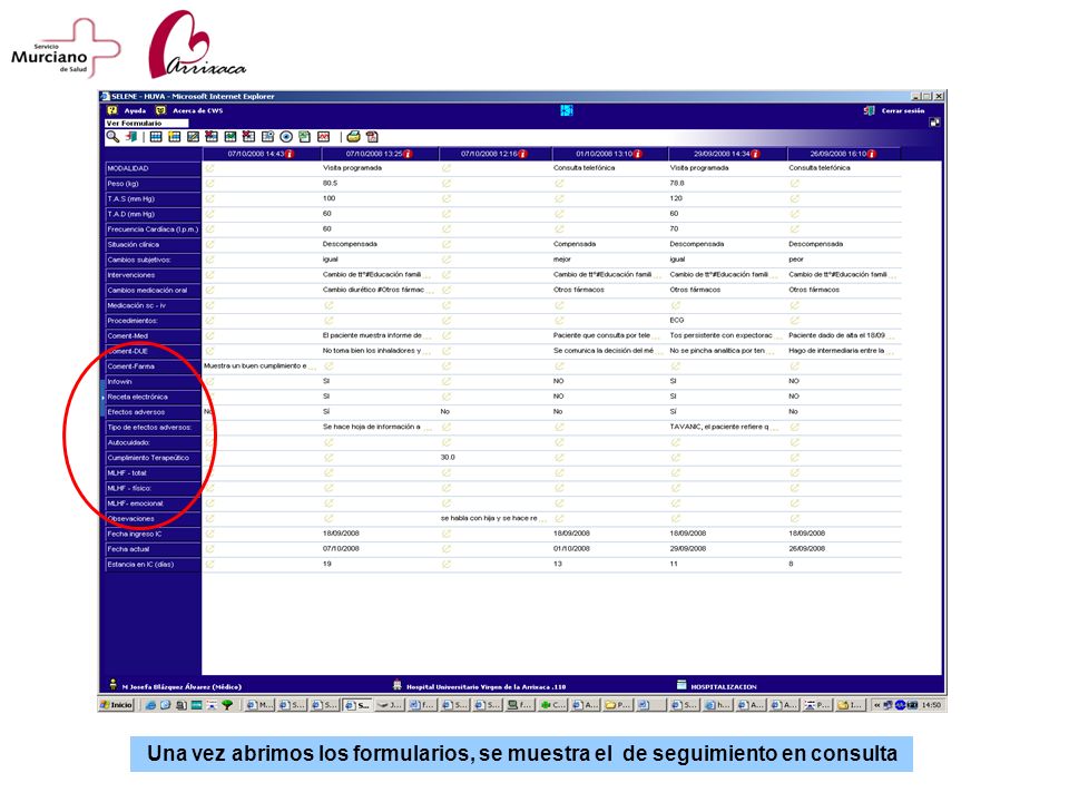 Una vez abrimos los formularios, se muestra el de seguimiento en consulta