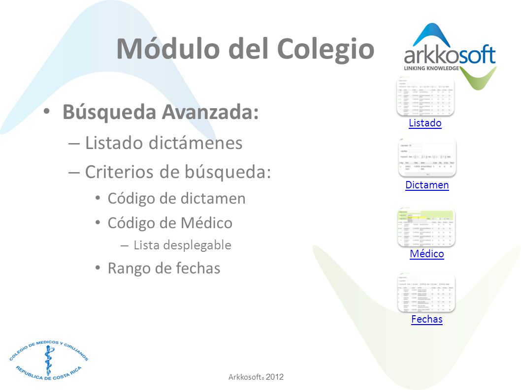 Módulo del Colegio Búsqueda Avanzada: Listado dictámenes