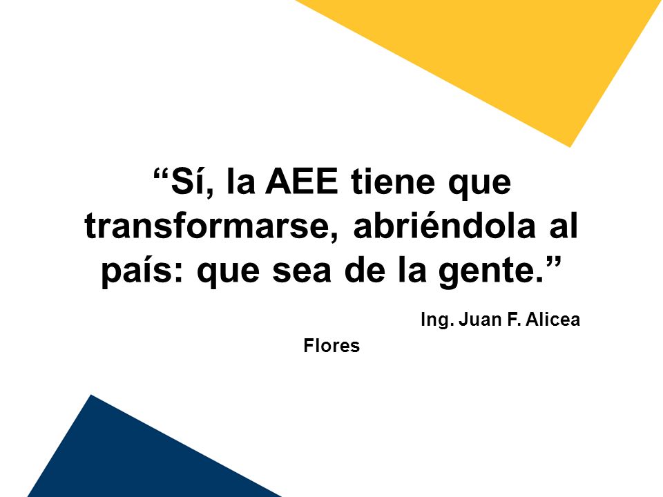 Sí, la AEE tiene que transformarse, abriéndola al país: que sea de la gente. Ing.