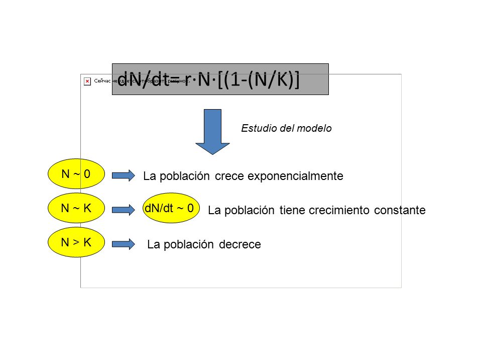 dN/dt= r·N·[(1-(N/K)] N ~ 0 La población crece exponencialmente N ~ K